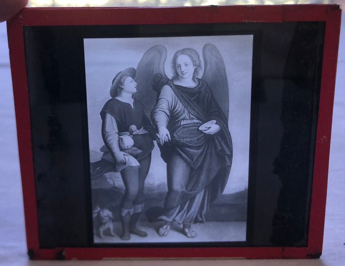 Lanterna magica Doppio vetro Antica Vasari Andrea del Sarto L'Arcangelo  Raffaele