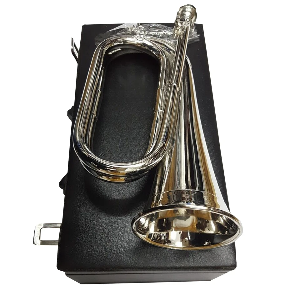 Professional Army Bugle Silver Plated Tunable Mouthpiece Scout Bugles Hard Case - Image 3 of 4