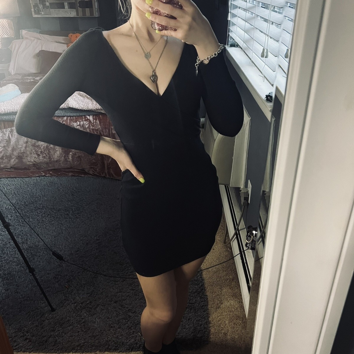 nwt free people beach black ribbed deep v bodycon dress | eBay