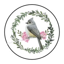 30 BIRD IN WREATH ENVELOPE SEALS LABELS STICKERS PARTY FAVORS 1.5" ROUND
