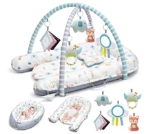 Baby Gym Play Mat, Baby Lounger, 7-in-1 Tummy Time Activity Mat, Washable