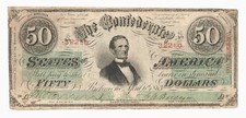 T-57 1863 $50 CSA “Jefferson Davis” Confederate States of America Note