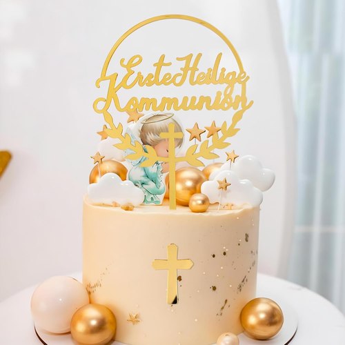 7pcs Gold Kommunion Cake Topper Set - Kreuz, Taube & Fisch Torten Deko - Bild 4 von 6