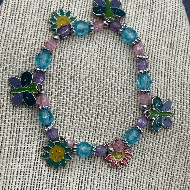 Butterfly Daisy Charm Bracelet Stretch Sunshine Spring Multicolor