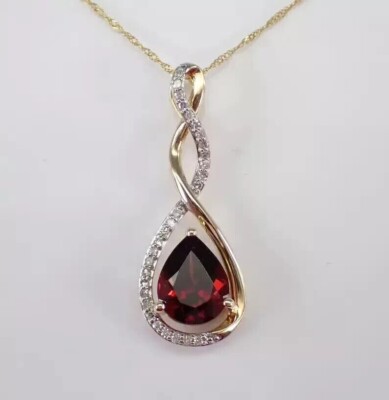 14K Yellow Gold Plated 2Ct Pear Cut Simulated Red Garnet Twisted Charm Pendant