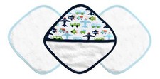 JJ Cole Washcloth and Bath Mitt Set, White Vroom, 3 Count