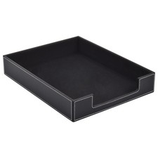 Leather 1-Layer Letter Tray Stackable Document Rack Desk Organizer Box Black