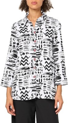 NWOT ALI MILES Button Up Tunic Women s 1X Pockets Enamel Buttons Back Zip Art