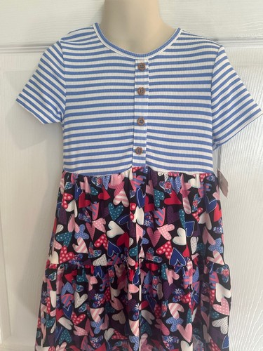 Picapino Girls Size 5 Striped & Heart Short Sleeve Dress NWT - Picture 2 of 9