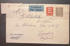 1936 Estonia Airmail Cover - Jak Levinson Riga Business Imprint, London Addr.