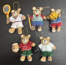 Completed Bucilla Felt Lot Of 5 Christmas Ornaments  Sporty Bears   NEW 