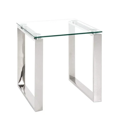 Table d'appoint Acier INOX, INOX, Verre trempé 8 mm Dim. L 42 cm x H 45 cm x... - Photo 1/4