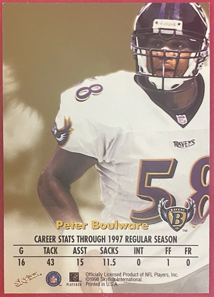 Peter Boulware 1998 Skybox Premium Autographics Blue Ink /50 #D 41/50 Ravens - Image 2 of 2