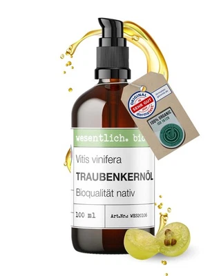 Traubenkernöl BIO kaltgepresst 100ml (Vitis Vinifera Seed Oil) von wesentlich.