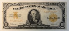 1922 $10 Ten Dollar In Gold Coin Note. 3 Small Pinholes. No Tears