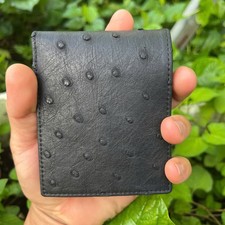 Real BLACK Ostrich Leg's Leather Men's Bifold Wallet Card, Money Clip, RFID Card