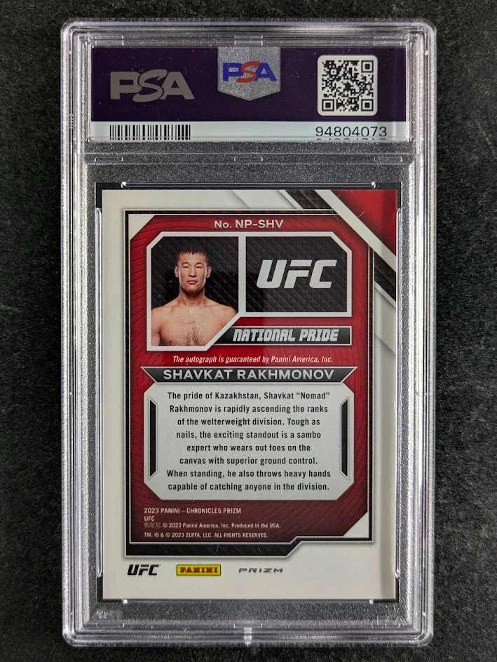 2023 Panini Chronicles UFC SHAVKAT RAKHMONOV Auto Red Prizm SP #NP-SHV PSA 9 - Image 2 of 3