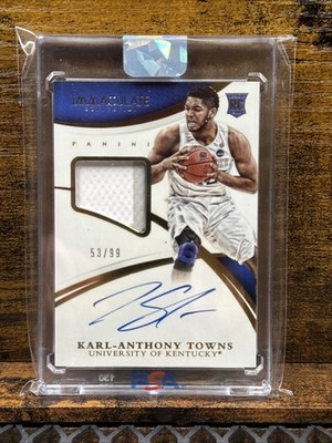Karl-Anthony Towns 2015 Panini Immaculate 3 Color Rookie Patch Auto /99 Knicks