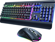 Wireless Gaming Keyboard and Mouse Combo, Metal Panel, 7 Color Backlits, Recharg