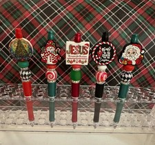 Set 5 Christmas Season Santa Snowman Tree Beaded Pens Handmade 5 Free Refills