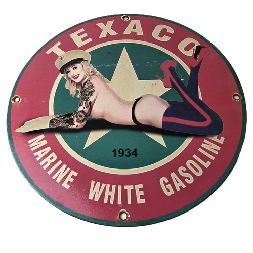 Vintage Texaco Gasoline Sign - White Marine Gas Pump Porcelain Sign
