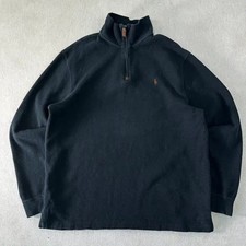 Polor Ralph Lauren Black Cotton Half-Zip Knit, Size 100 Official