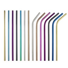 Reusable 304 Stainless Steel Straws Metal Drinking Washable Bent Straw + Brushes