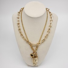 Authentic Louis Vuitton Gold Padlock w/ Unbranded Fashion Stainless Steel Chain