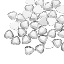 40Pcs Acrylic Heart Rhinestone 12mm Flat Back Gems Stickers, Transparent White