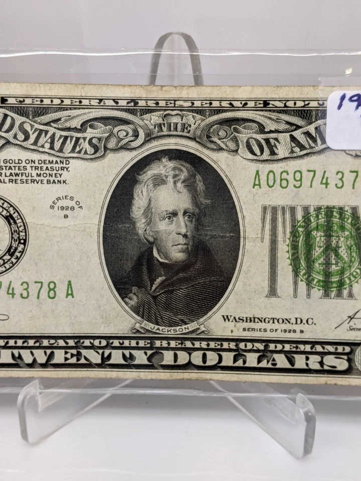 1928B $20 Gold On Demand VF+ Federal Reserve Note Boston Mass. #472 - Image 3 of 4