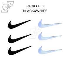 Swoosh 2.5" Black  White Embroidered Swoosh Iron On Embroidery Patch Pack of 6