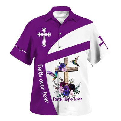 Faith Over Fear Cross Flower Christian Hawaiian Shirt Summer Size S-5XL