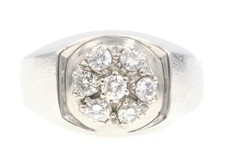 Men's Textured 14KT White Gold 0.48 Ctw Round Diamond 7-Stone Cluster Ring 6.24g