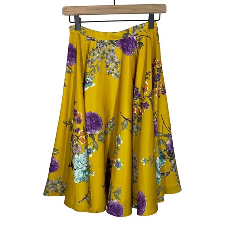ModCloth Yellow Shiny Floral Knee Length A-Line Skirt Sz XS ASO Liv & Maddie - Picture 10 of 10