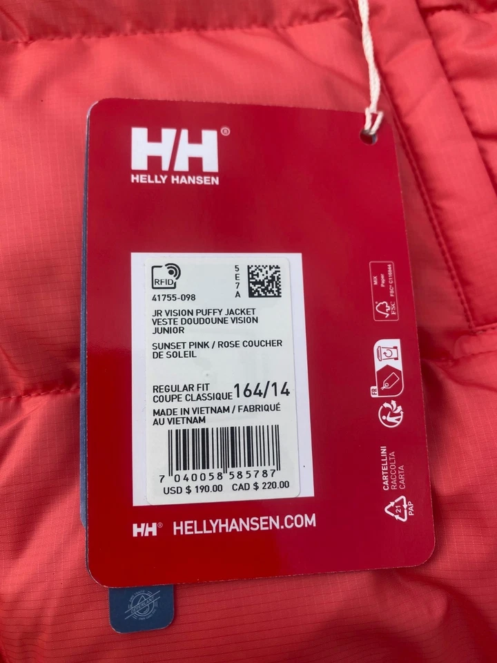Chaqueta Helly Hansen Niña Aislada Puesta de Sol ROSA Visión Hinchada $190, Talla: 14 Foto 3 de 4
