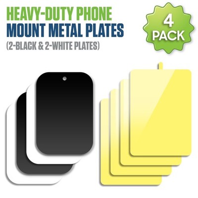 4pc Heavy Duty Phone Magnet Metal Plates 2 WHITE 2 Black for Magnetic Car Mount