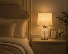 Pineapple Brown  Fabric  Drum Shade Table lamp for Living Room /Bedroom/Office
