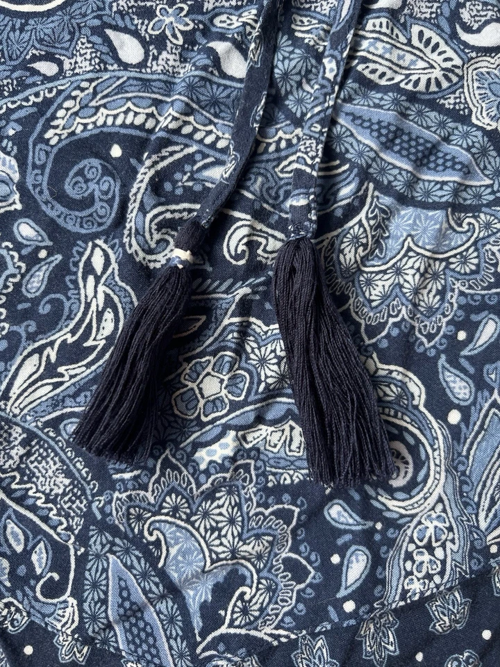 Sleeveless Navy Lightweight Paisley Bandana Shirt With Embroidery And Tassels L - Image 4 of 4