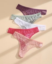 Women  s Lace Mesh Semi Transparent Thongs /G-Strings Leopard Design 9pk Medium
