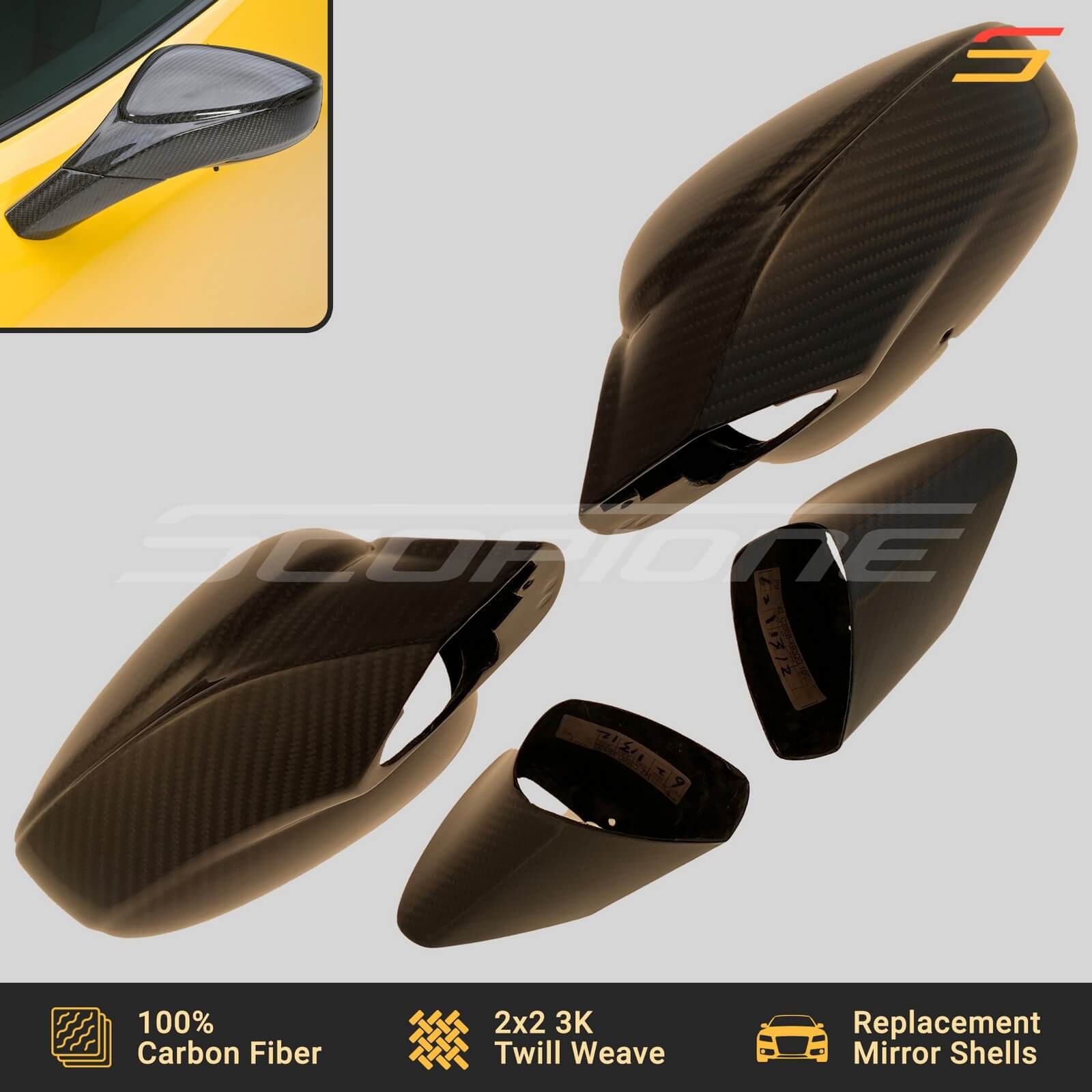 Scopione Carbon Side Mirrors Shells Covers & Bases for Ferrari 458 Italia Spider
