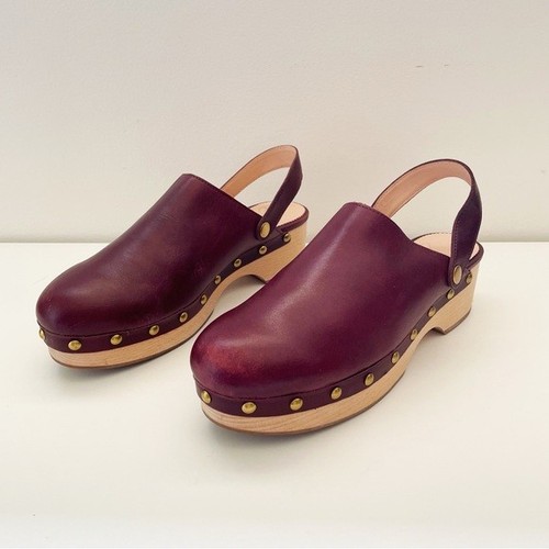 J Crew Convertible leather clogs 7.5 mules slides platform boho artsy chunky red - Picture 10 of 15