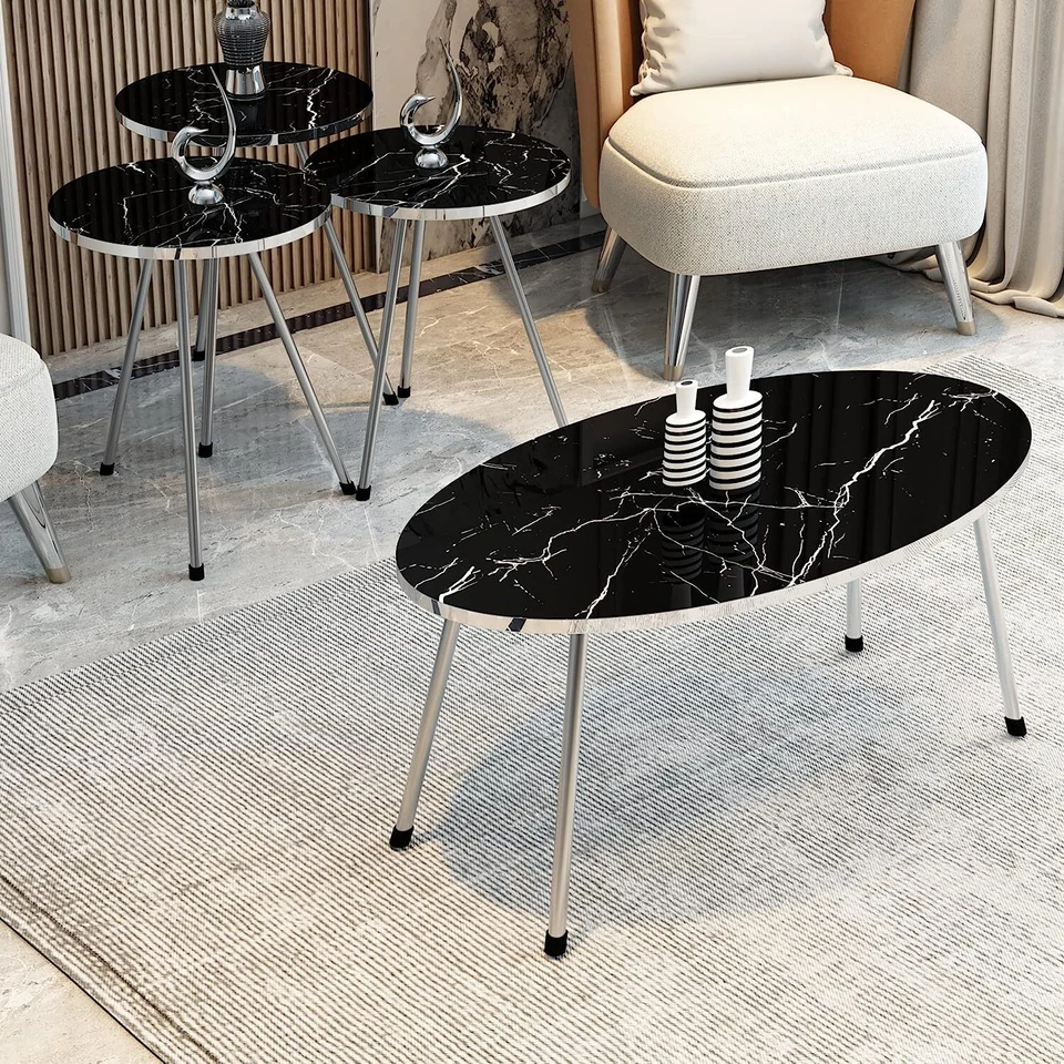 4 Piece Living Room Table Set, 1 Coffee Table and 3 Nesting Tables, NO-Tools Ass - Image 3 of 4