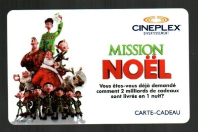 CINEPLEX ( Canada ) Arthur Christmas ( Fr ) 2011 Gift Card ( $0 )