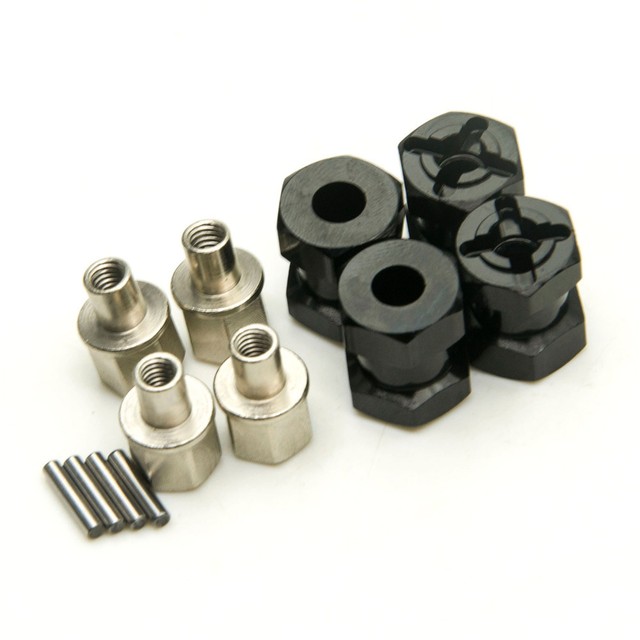 Alum 12mm Hex Adaptor Wheel (4) Hub 15mm Offset For SCX10 WRAITH 4WD Black