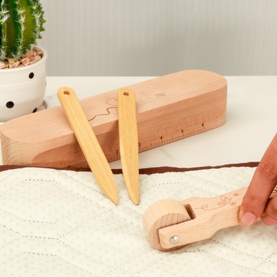 4Pcs Tailors Clapper Set Beech Wood Seam Presser Tool Wooden Sewing 