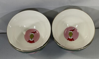 Dr. Suess How The Grinch Stole Christmas Pink And Green Bowls  5.5in  Set Of 4