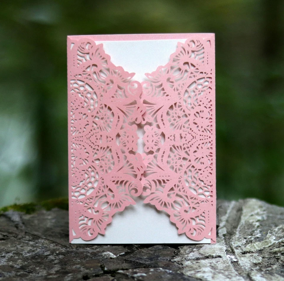 Elegante cartão de convite floral corte a laser para convite de casamento chuveiro de noiva - Imagem 3 de 4