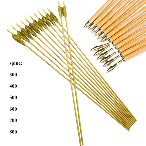 12PC SP500 32" Bamboo Pattren Carbon Arrow 4" Fearhers ID6.2mm Archery Hunting