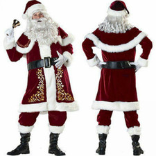 Santa Claus Costume Deluxe Father Outfit Christmas Velour Suit Mens Fancy Dress