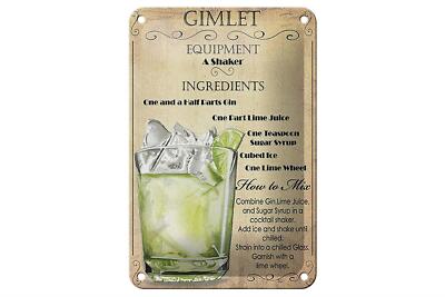 Blechschild Alkohol 12x18cm Gimlet Equipment ingredients Deko Schild
